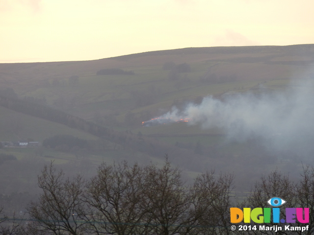 FZ004035 Fire on hill across campsite